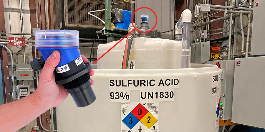 Lab Sulfuric Acid Feed Tank Ultrasonic Liquid Level Sensor